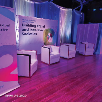 Lounge seating with purple uplighting